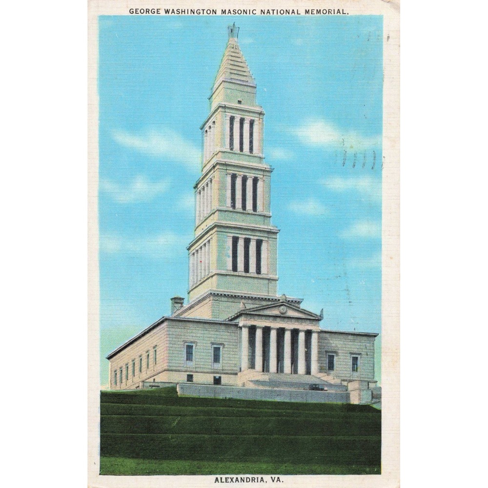 George Washington Masonic National Memorial Alexandria VA Linen Postcard 1937